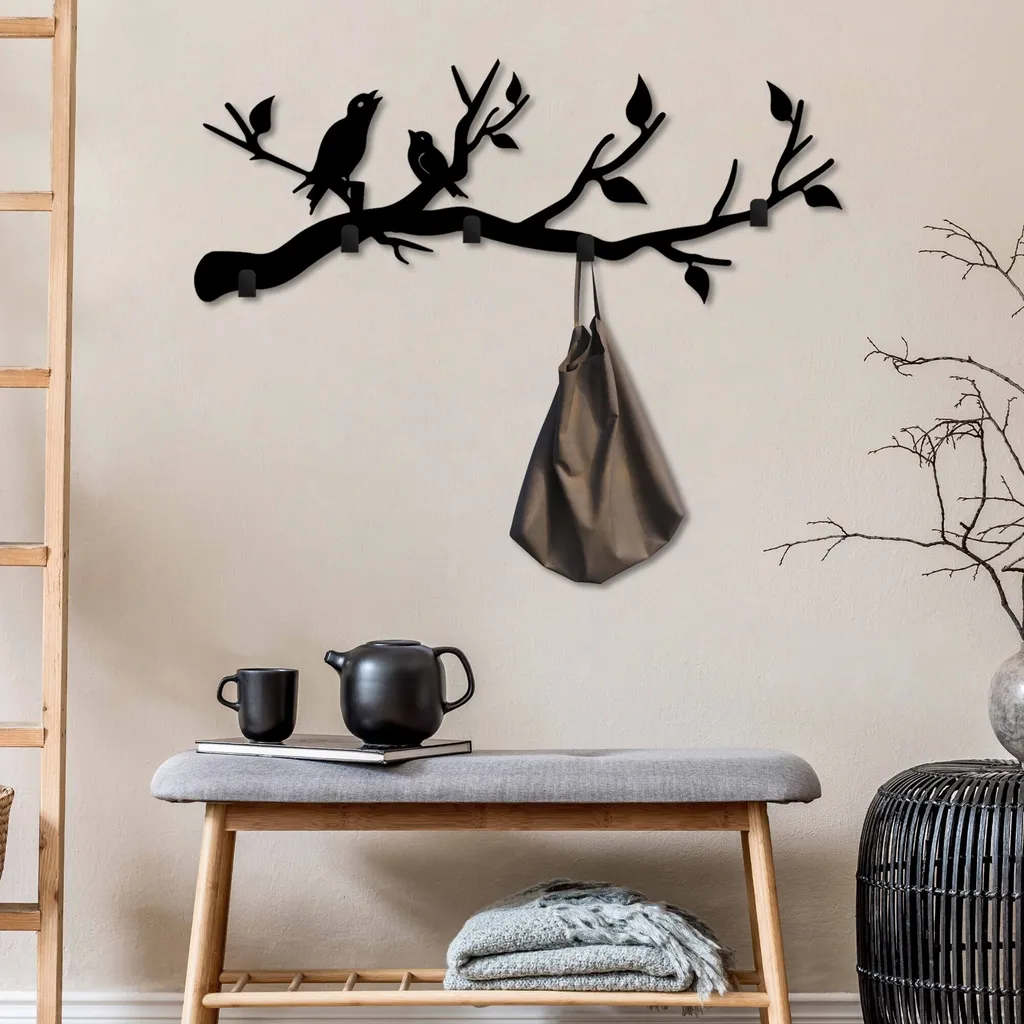 Wallity, Escaped Birds, appendiabiti da parete e ganci, nero, metallo, 67 x 27 x 2 cm