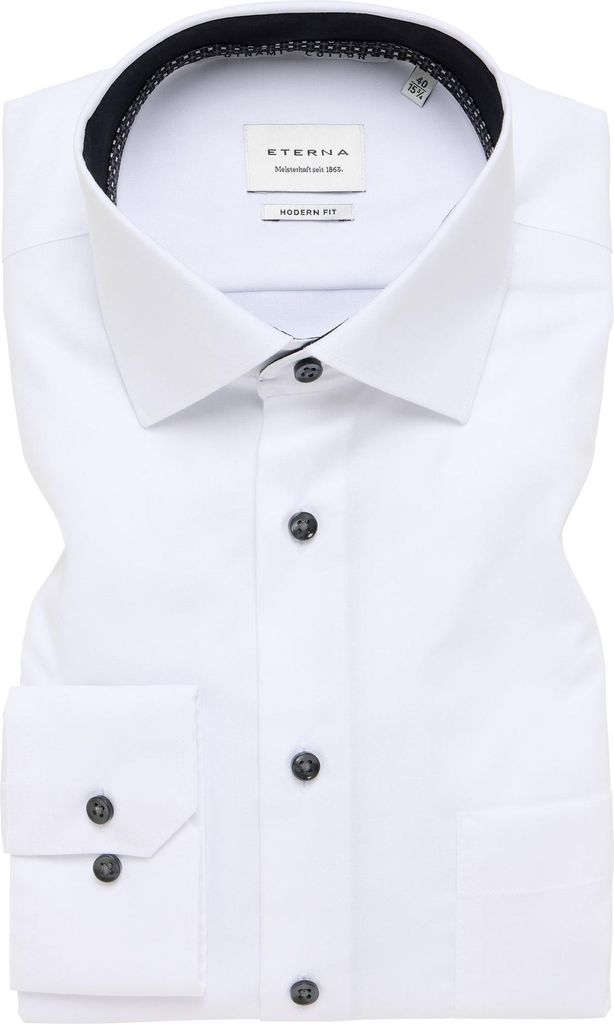 Eterna - Modern Fit - Bügelfreies Herren Langarm Hemd mit Kent Kragen, Uni Twill (8005 X659), Größe:44, Farbe:Weiß (00)