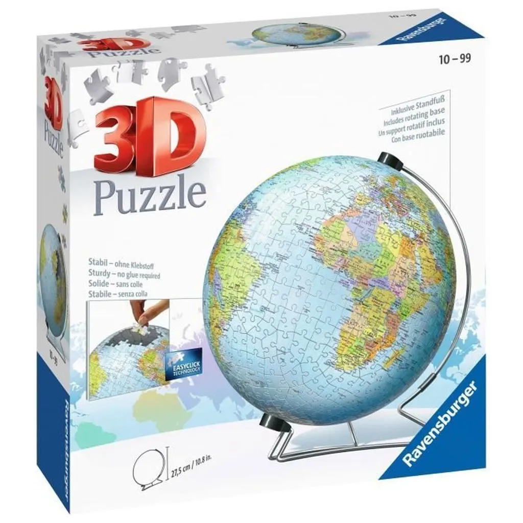 Globe Terrestre Puzzle 3D à construire - Sphère géographique 22cm 540p - 2