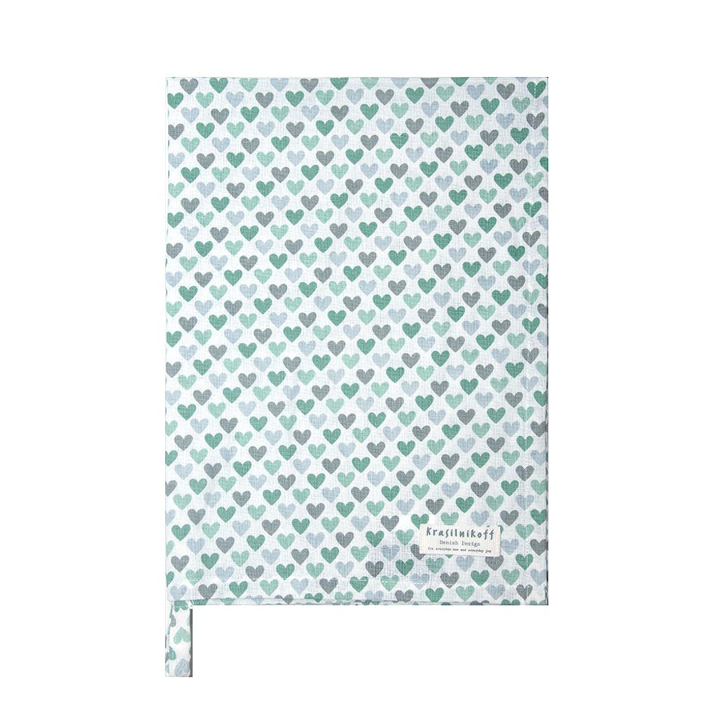 Krasilnikoff - Geschirrtuch KW12914 Konfetti Hearts, Herzen, Green