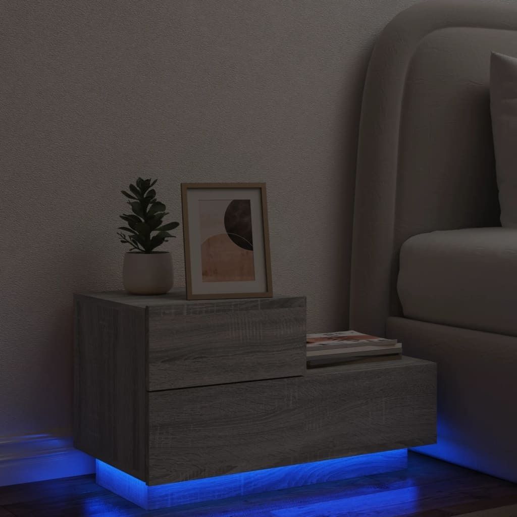 Maison Exclusive - Nachttisch mit LED-Leuchten Grau Sonoma 70x36x40,5 cm