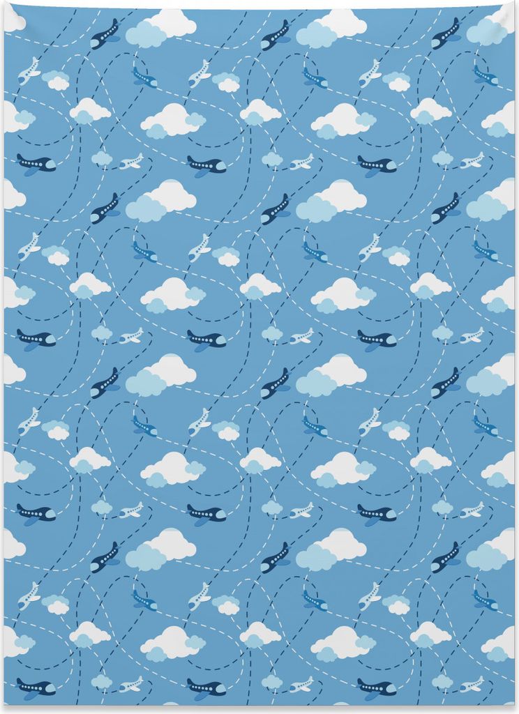 Abakuhaus Flugzeug Wandteppich, Kinder Jungen Luftfahrt aus Weiches Mikrofaser Stoff Kein Verblassen Klare Farben Waschbar, 110 x 150 cm, Dunkelbla...