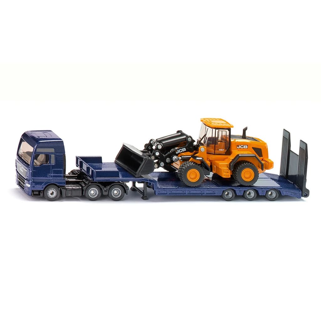 SUPER MAN LKW mit Tieflader und JCB Radlader (blau/gelb) Produktbild 
