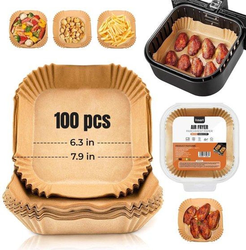 Airfryer-Schürzenpapier, 100 Blätter, 16 cm, quadratisch, reibungsarm