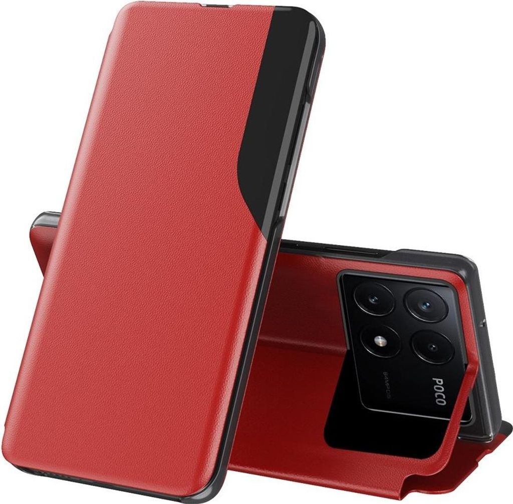 Hülle für Xiaomi Poco F6 Pro - Phonesta Smart View Side Book Klapphülle - Rot