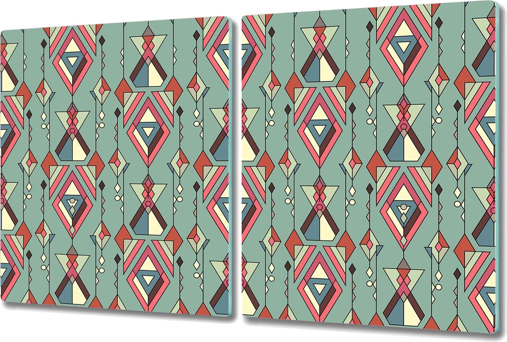Glas Schneidebrett Herdabdeckplatten Schneideplatten - 2x 40x52 cm - Azteke rosa grün