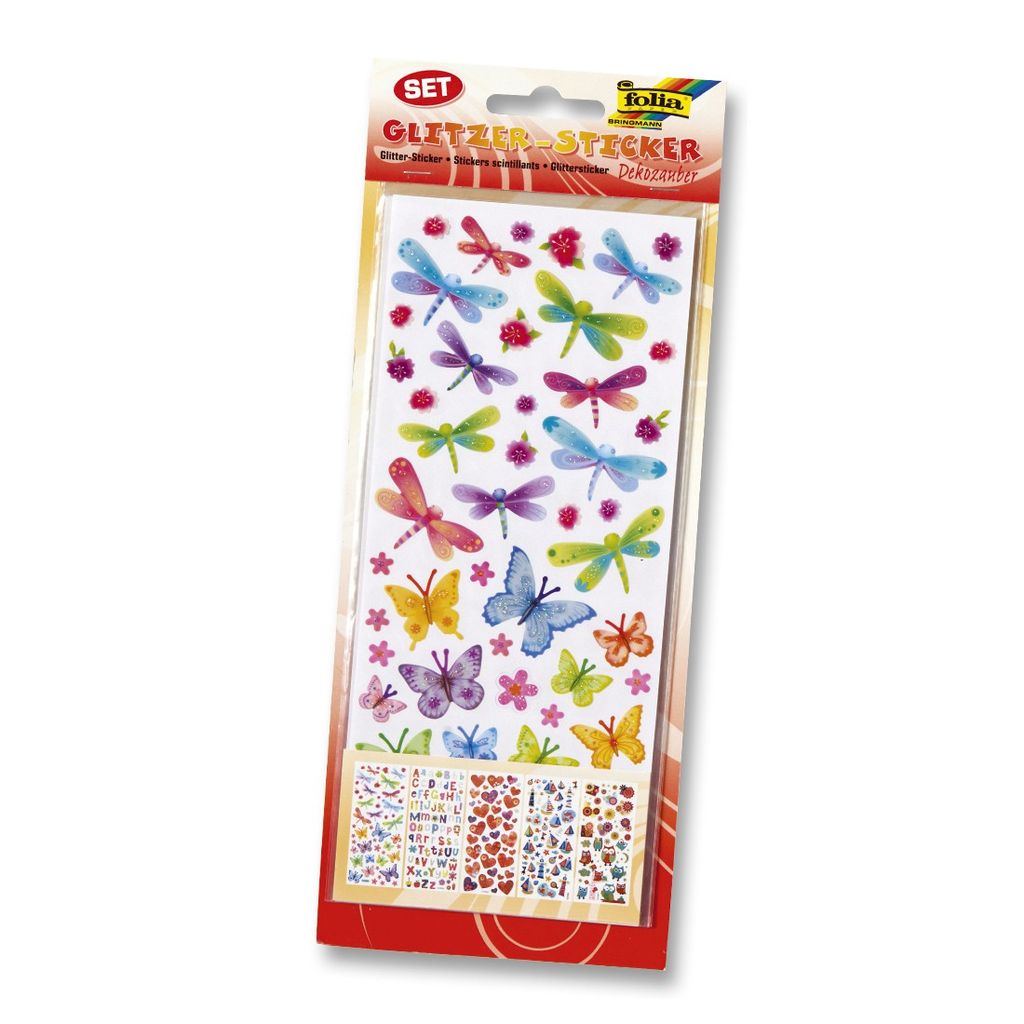 GlitzerSticker Dekozauber ca.10x23cm, 5 Blatt,sort.