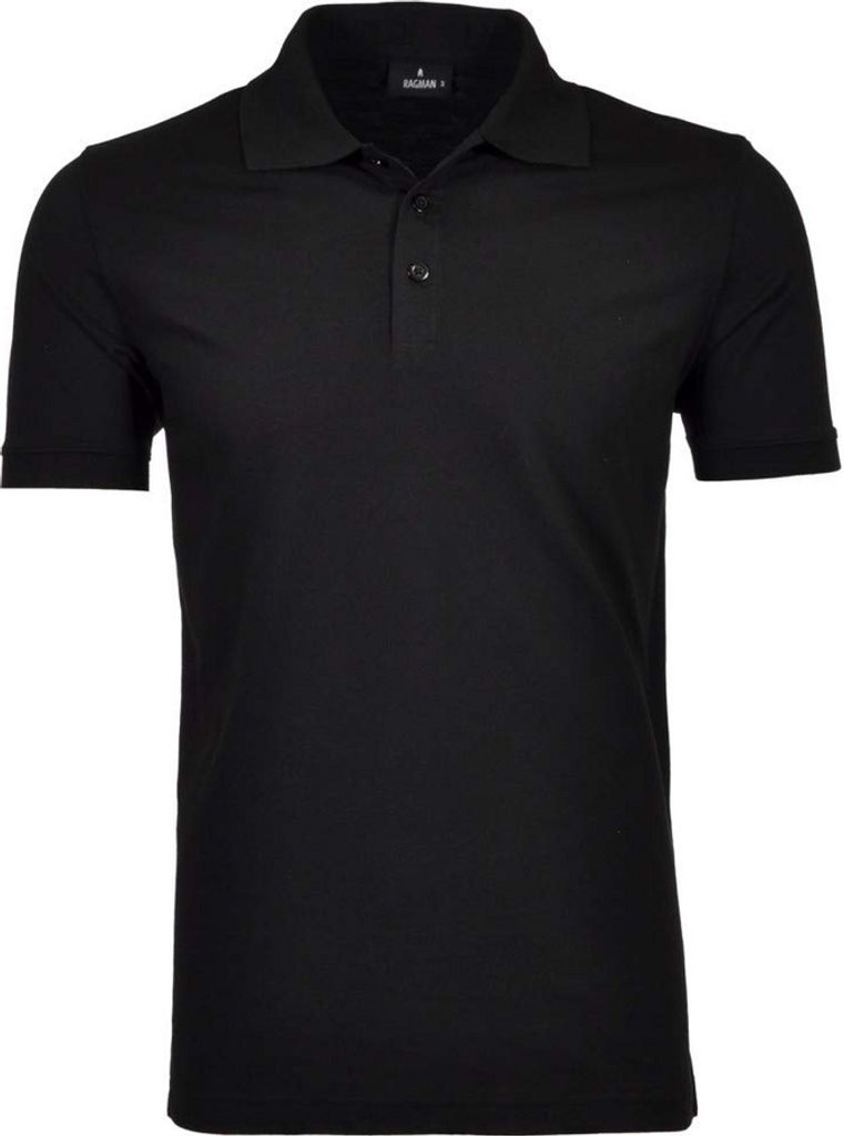 RAGMAN Herren Poloshirt Kurzarm Polokragen Regular Piqué Schwarz S