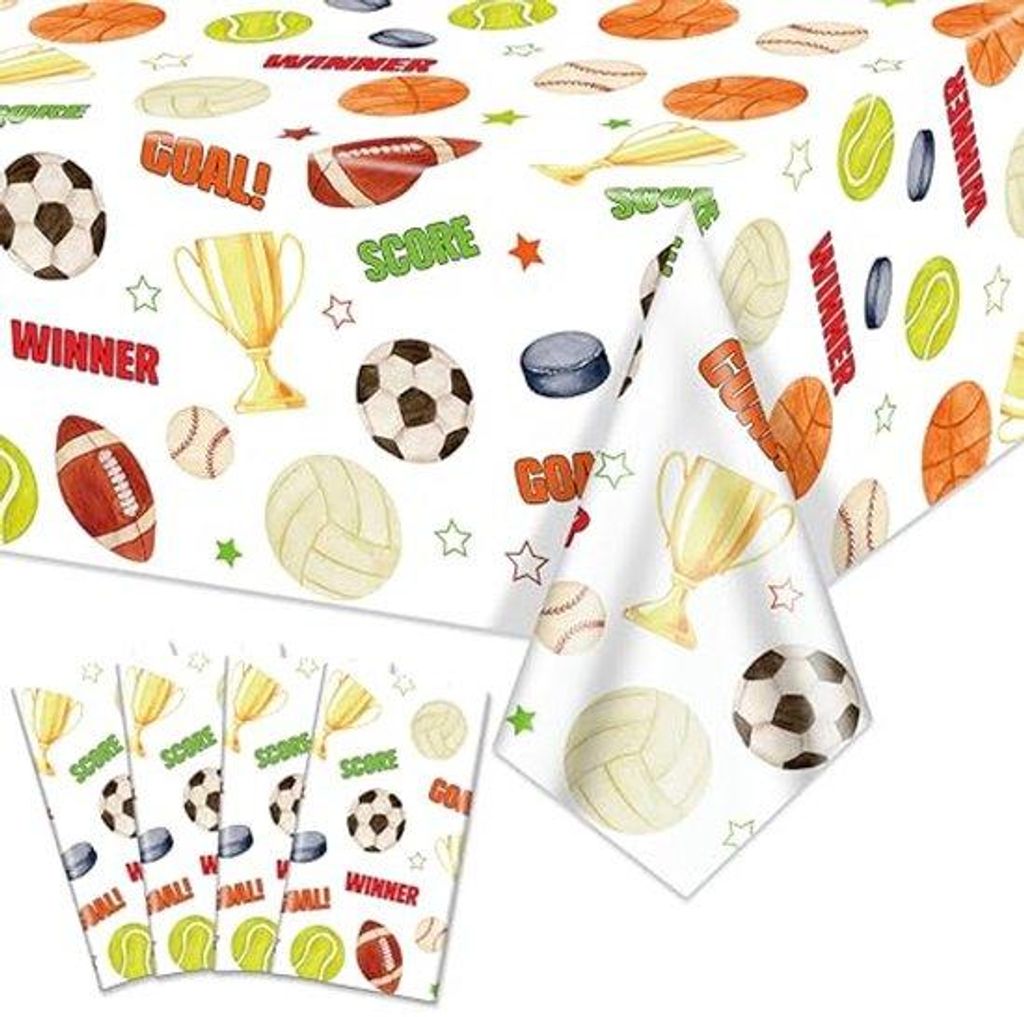 Ultiluxe Tischdecke - Sport Tischdecke - Tischdekoration - 130 x 220 cm - Sport-Thema - Wasserabweisend - Einweg - Weiß