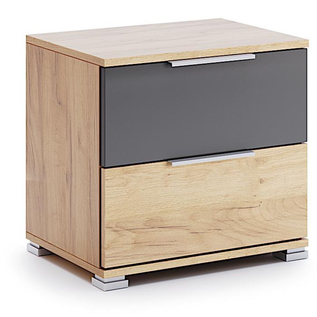 Nachttisch Luna – 2 Schubladen – Eiche Craft & Lava – Halbmatt – 49×47×36 cm – Modern – Stauraum für Schlafzimmer