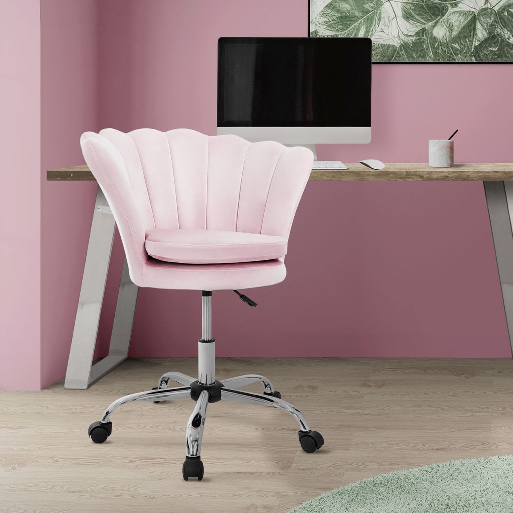 ML-Design Bürostuhl aus Samt Hellrosa Schminktisch Stuhl mit Muschel-Rückenlehne, Drehstuhl mit Rollen, Schreibtischstuhl höhenverstellbar Drehh...