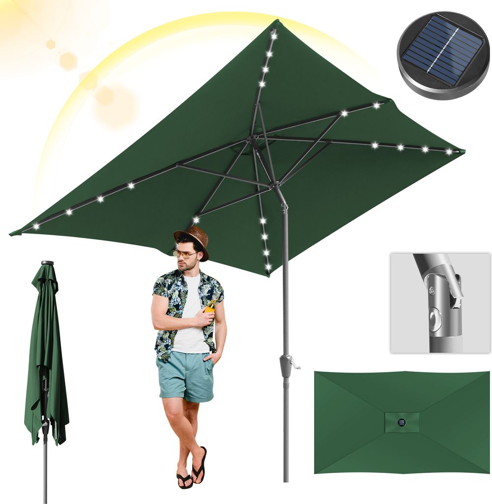 Izrielar Terrassen-Sonnenschirm 2 × 3 m mit LED – Optimaler Sonnenschutz für Außenbereich, grün