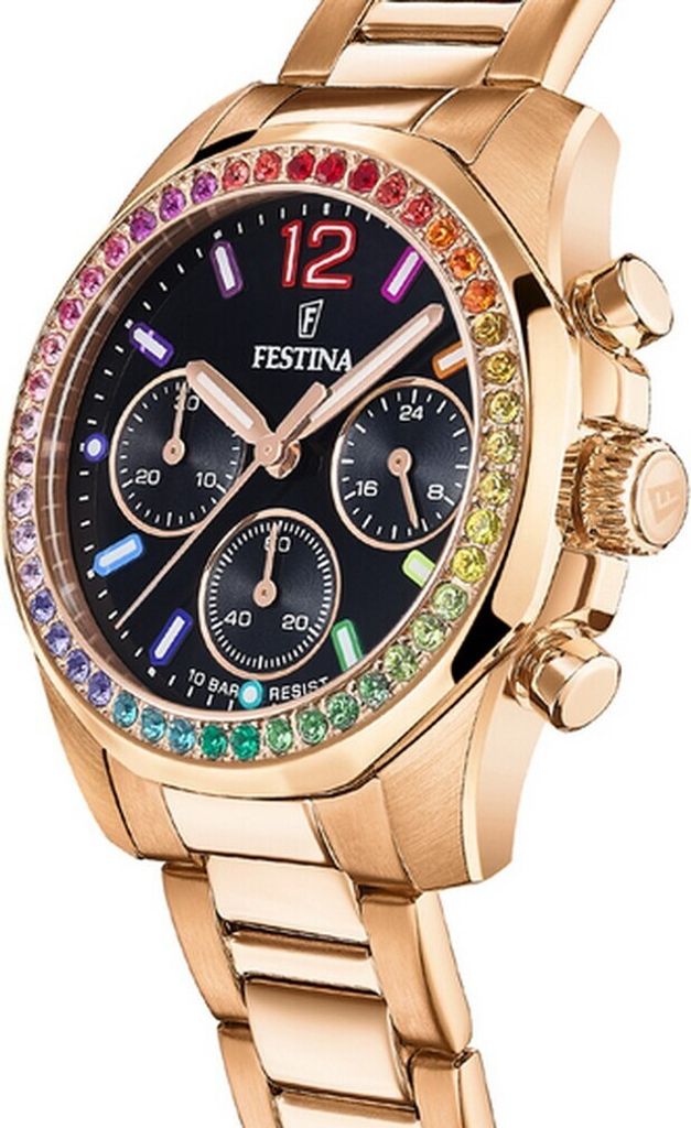 Montre Festina Femme F20639/8 - Boîtier Acier Inoxydable Rose - Cadran Arc-en-ciel - Étanche 10 ATM - Bracelet Acier