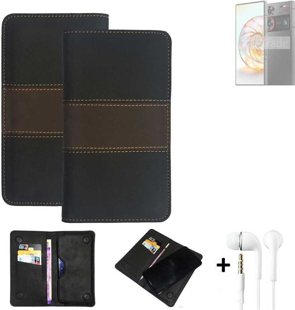 K-S-Trade Handyhülle + Kopfhörer kompatibel mit Nubia Z60 Ultra Schutzhülle Walletcase Bookstyle Tasche Schutz Case Hülle Wallet Cover Kunstleder