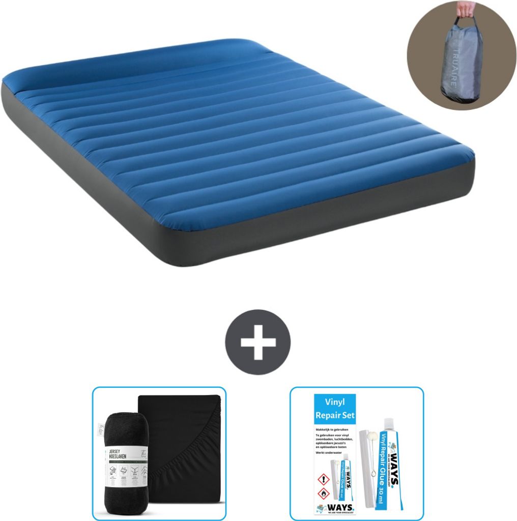 Intex Luftbett - 2 Personen - 152 x 203 x 22 cm - Blau - Inklusive Pumpe - Spannbettuch en Reperaturset
