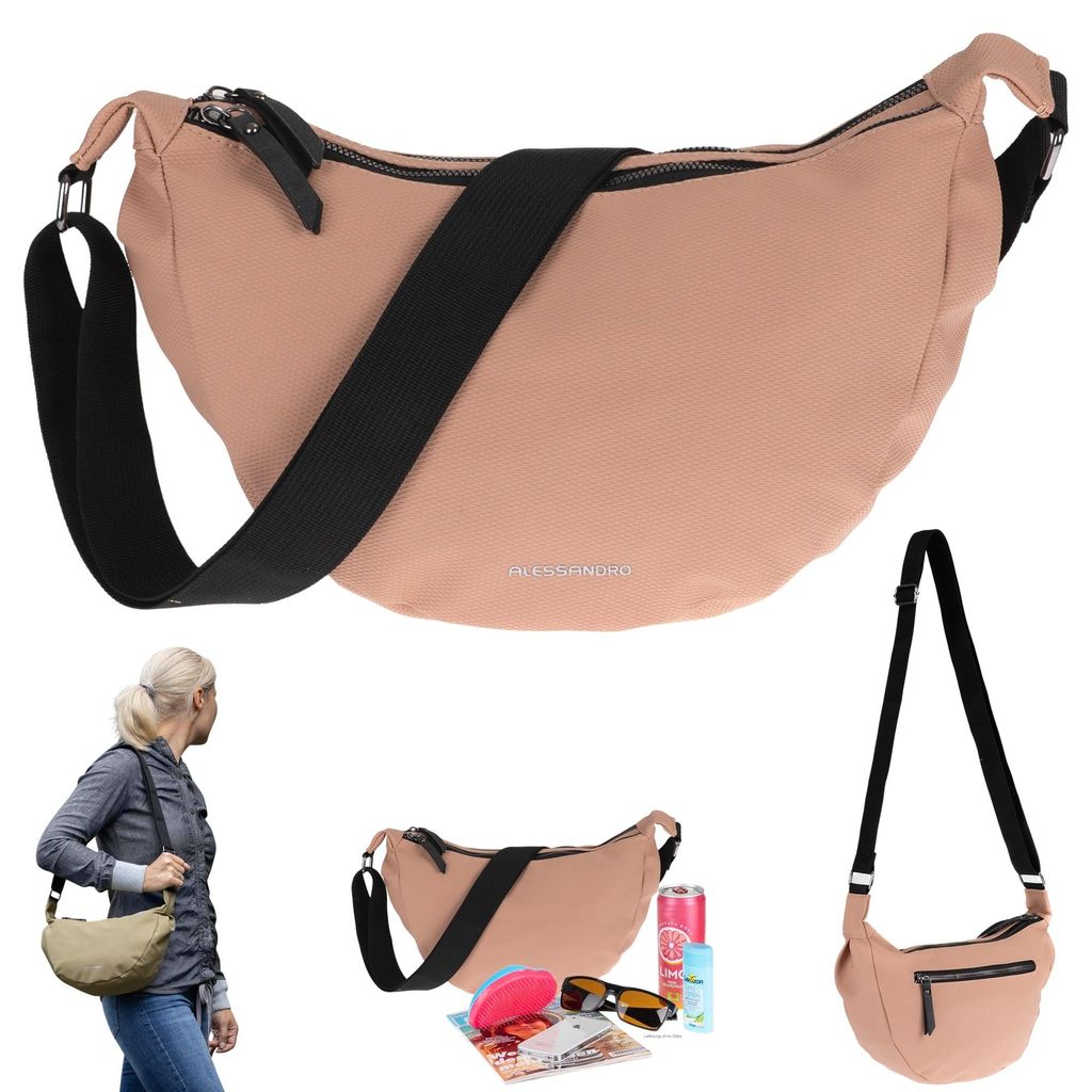 Handtasche Damen Schultertasche Freizeittasche Mond Form Tasche Bag Moon Schlinge Slingbag Alessandro Sarah Crossbody 4431 Terracotta Rosa + Etui