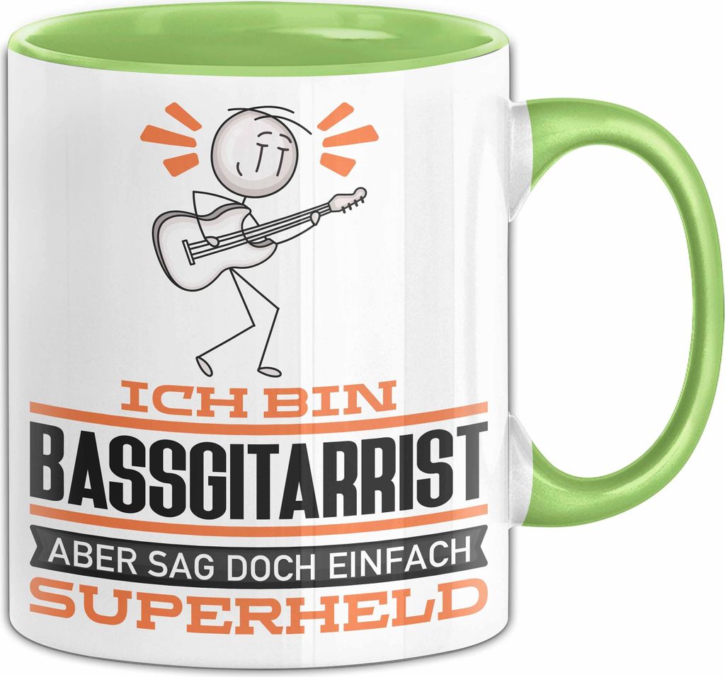 Bassgitarrist Geschenk Tasse Ich Bin Bassgitarrist Aber Sag Doch Einfach Superheld Lustige Geschenkdiee für Bassgitarrist Kaffee-Becher (Grün)
