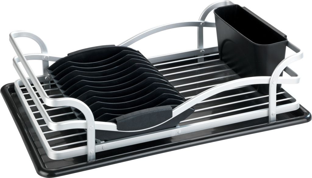 WENKO Abtropfgestell Alu Schwarz Silber Tropfschale Produktbild 
