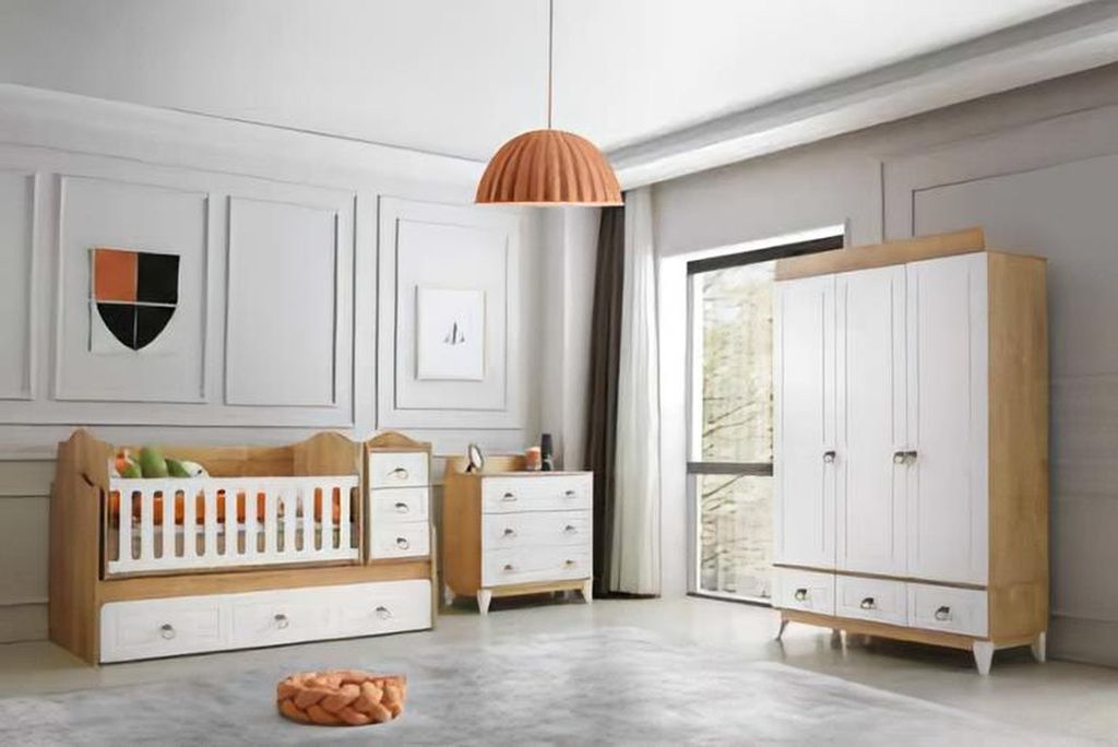 Modernes 3tlg Set mit Montessori Bett Kleiderschrank & Kommode Stilvoll elegant