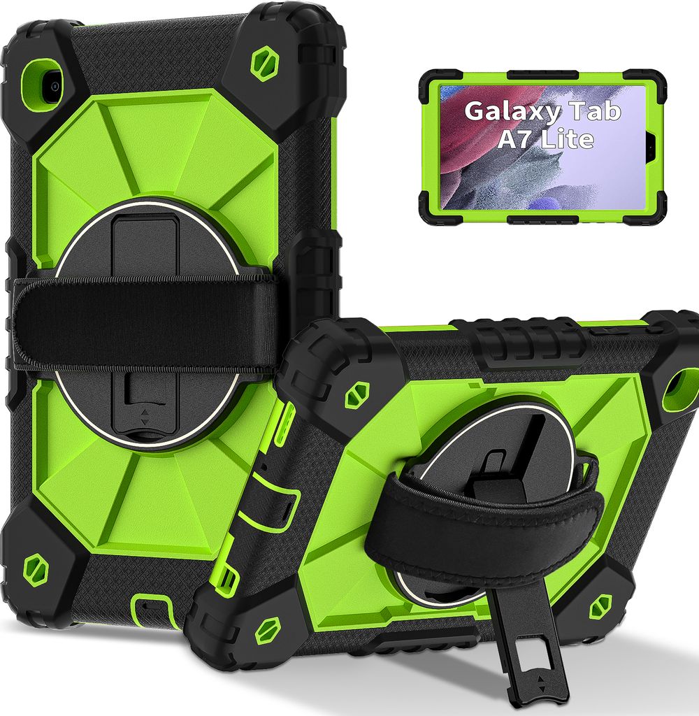 Hülle für Samsung Galaxy Tab A7 Lite 8,7" 2021 SM-T220/T225/T227 Tablette Schutzhülle Stoßfeste mit 360 Drehbarer Handschlaufe/Ständer Schwarz...