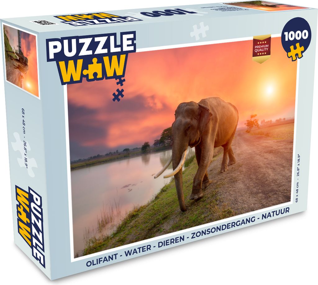 MuchoWow Puzzle 1000 Teile Elefant - Wasser - Tiere - Sonnenuntergang - Natur - Erwachsene - Rätsel