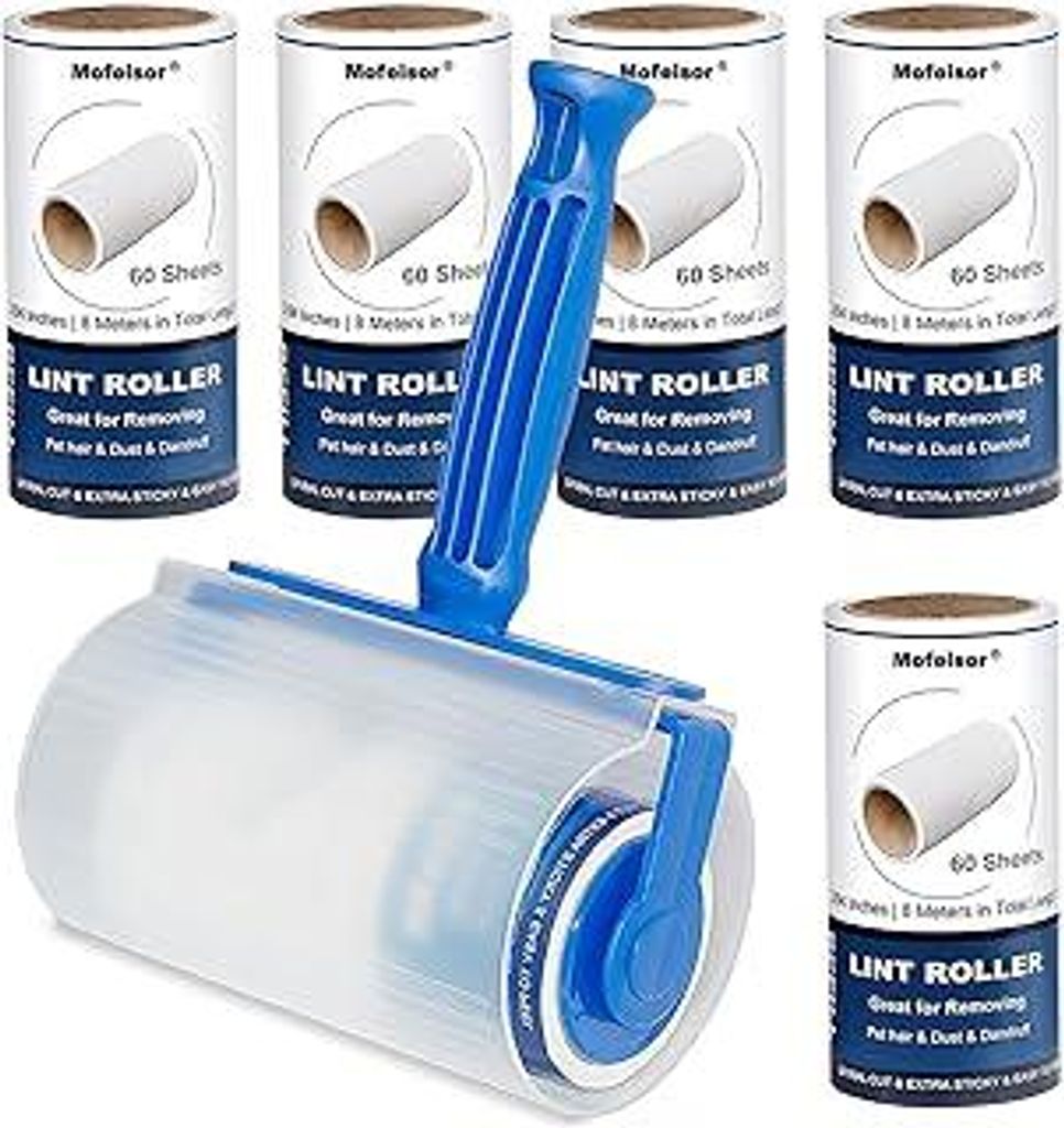 Fusselrolle Tierhaare & Fusselroller Kleidung | 360 Blatt Haarentferner (1+6 Rollen) mit Staubschutzhülle | Extra Klebrige Rolle für Kleidung, M...