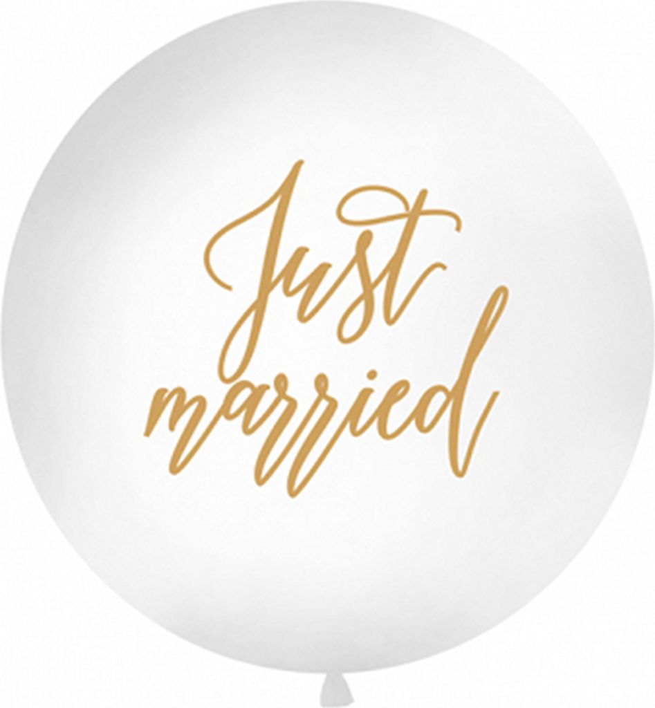 Riesenballon Just Married 1m weiß / gold Produktbild 