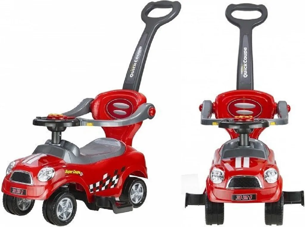 Porteur Bébé Évolutif Coupé Rouge avec Canne de Guidage Amovible 85cm