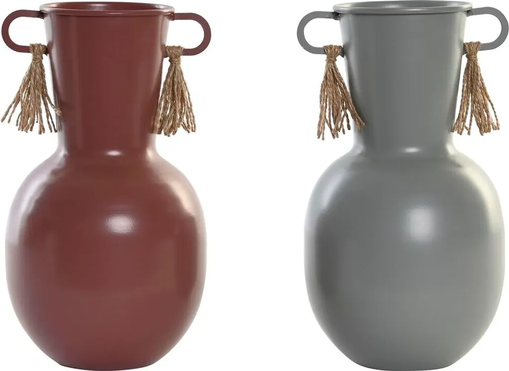 Vases Décoratifs en Terre Cuite et Métal Gris - Set de 2 pour Salon