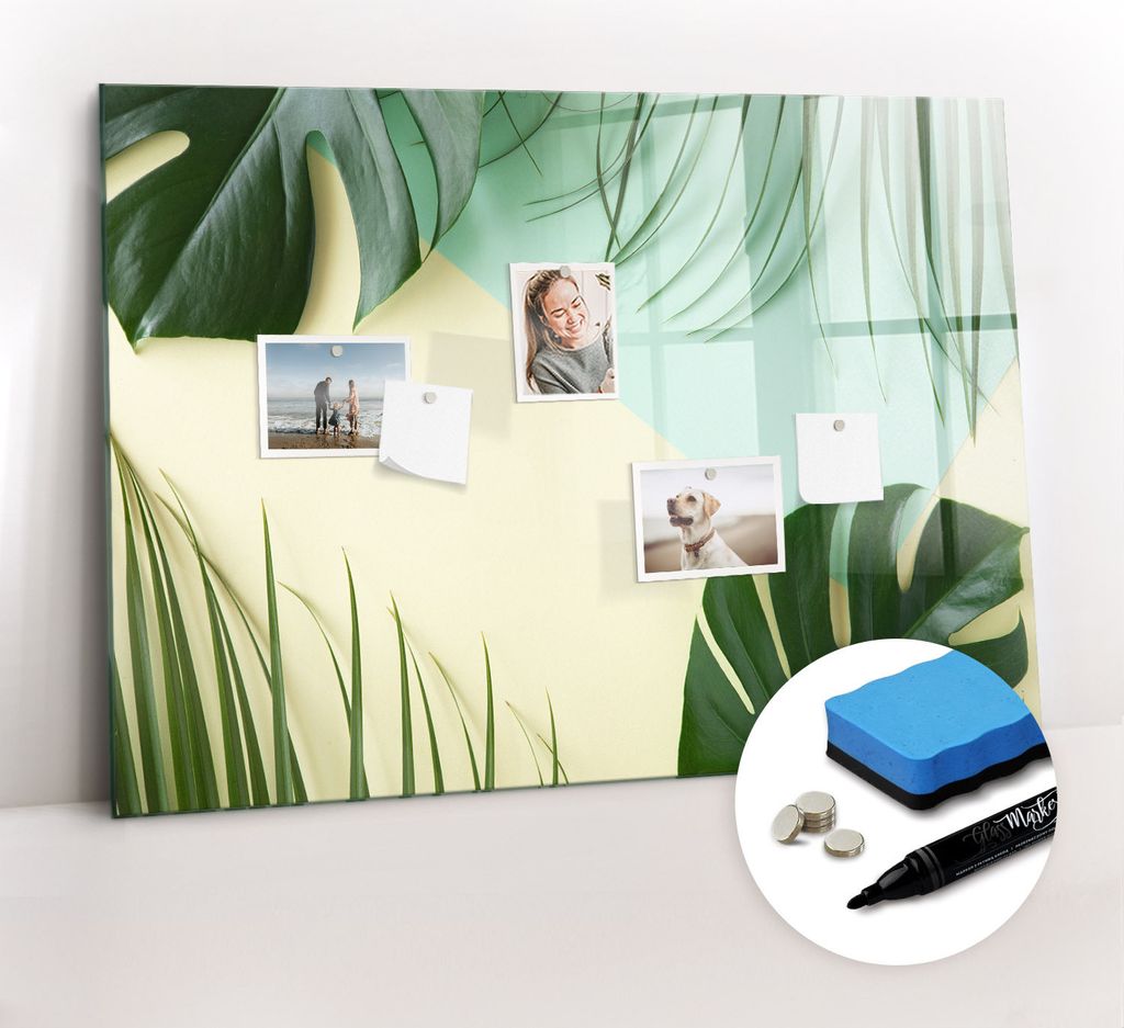 Magnetpinnwand Memoboard - Zubehörsatz - Schwarzer Marker + Schwamm + Magnete - 100 x 70 cm - Monstera geht