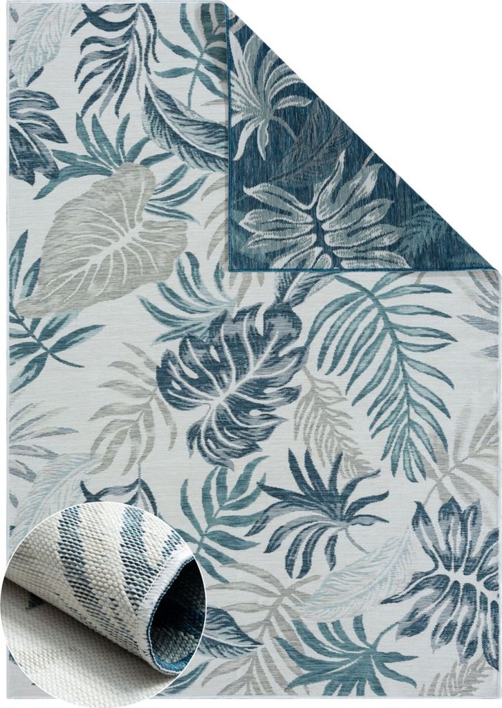 MY-RUG Wendbarer Outdoor-Teppich "Malik" 230X160 cm, blau, florales Design, wendbar, für drinnen und draußen