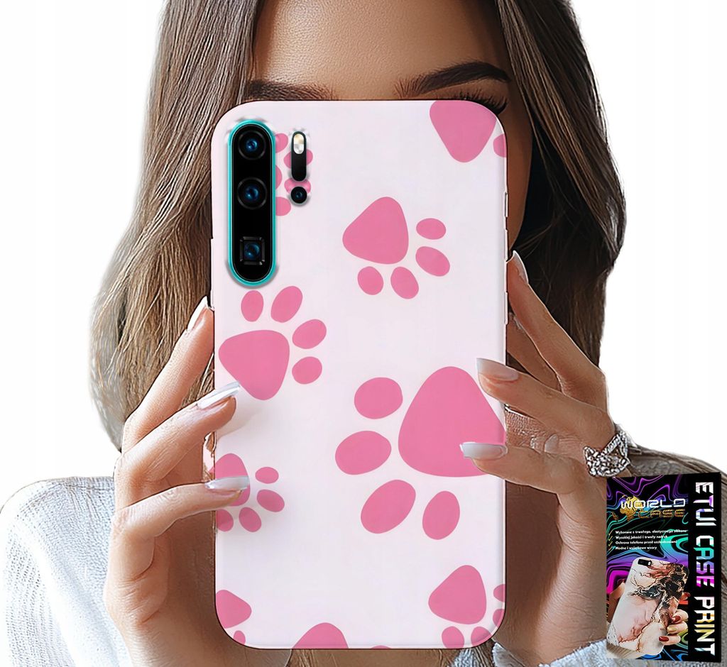 Etui Für Huawei P30 Pro - Rosa Hundetatzen, Rückseite, Etui