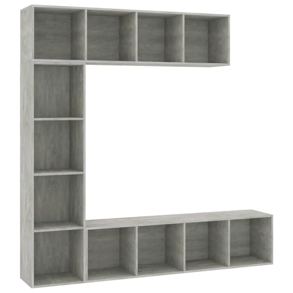 Meuble TV bibliothèque 3 pcs gris béton pour gagner de la place salon