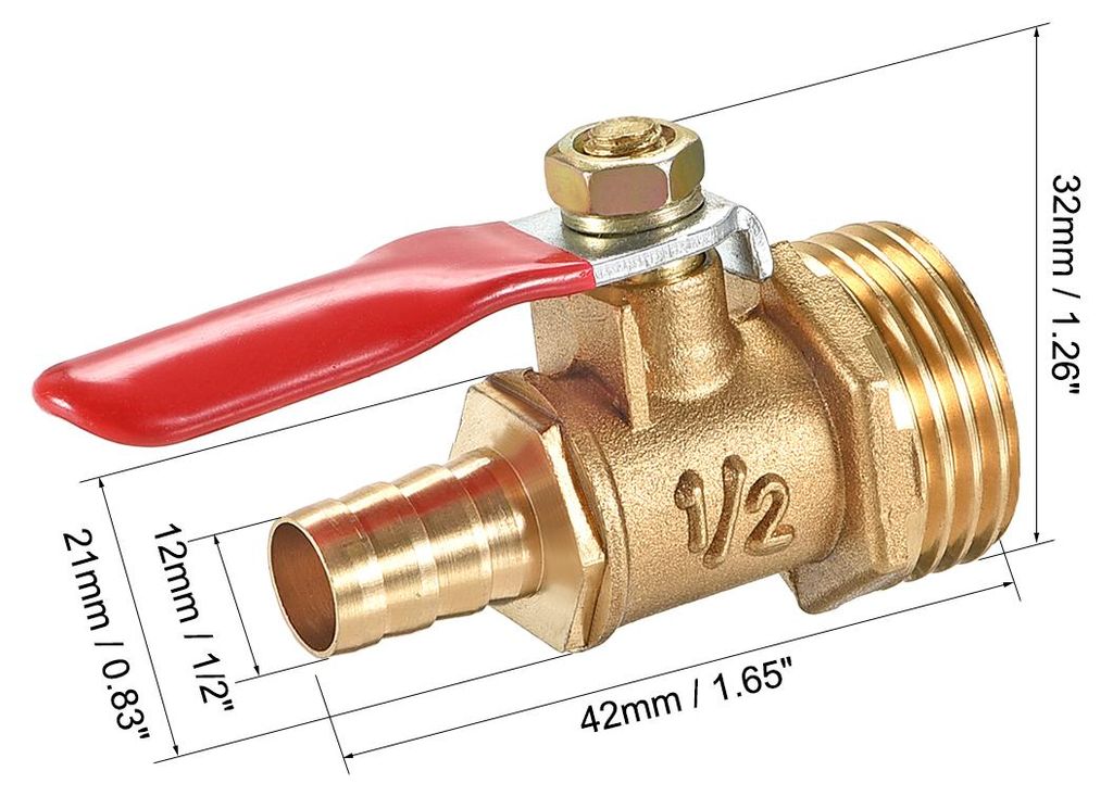 2Stk Messing Luft Kugelhahn Abschalten Schalter G1/2 Au?engewinde zu 1/2" Schlauchstutzen