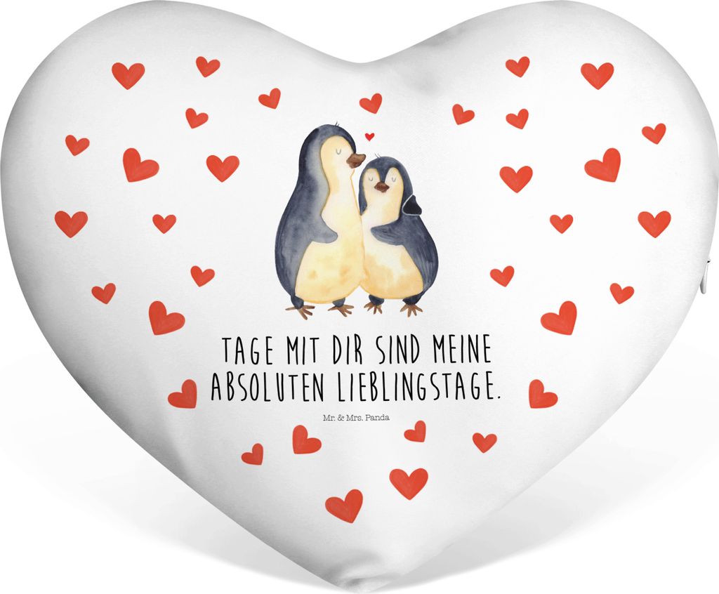 Mr. & Mrs. Panda Herz Kuschelkissen Pinguin umarmen - Weiß - Geschenk, Liebe Kissen, dekoartikel, Umarmung, Hochzeitstag, Hochzeitsgeschenk, Hochz...