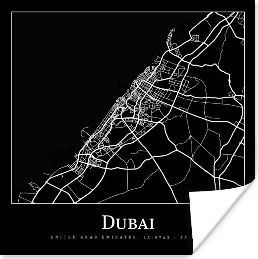 MuchoWow Poster Dubai Stadtplan - Karte 50x50 cm - Wohnzimmerdekoration