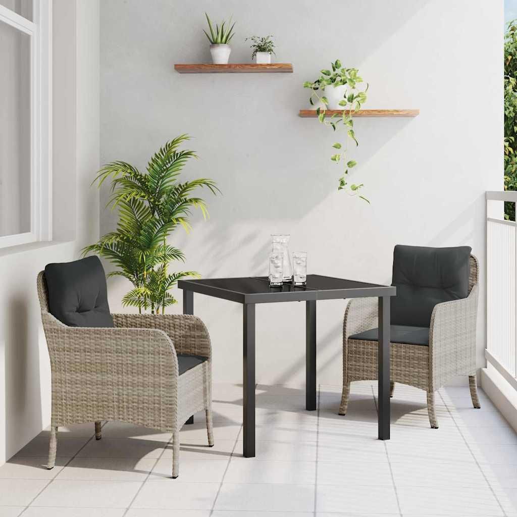Möbel Garten Essgruppe mit Kissen 3 pcs Hellgrau Poly Rattan - Gartenmöbelgarnituren 3380183