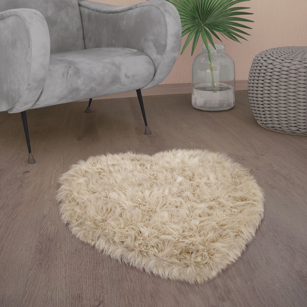 Kunstfell Fellteppich Imitat Teppich Hochflor Sitzkissen Herzform Rund Fell Form Grösse 80x75 cm Herz-Form
