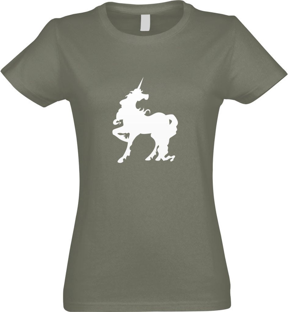 Kiwistar - T-Shirt tailliert - Damen - Olive - Einhorn - mit Motiv Bedruckt - Funshirt Design - Sport - Freizeit - Damen - L