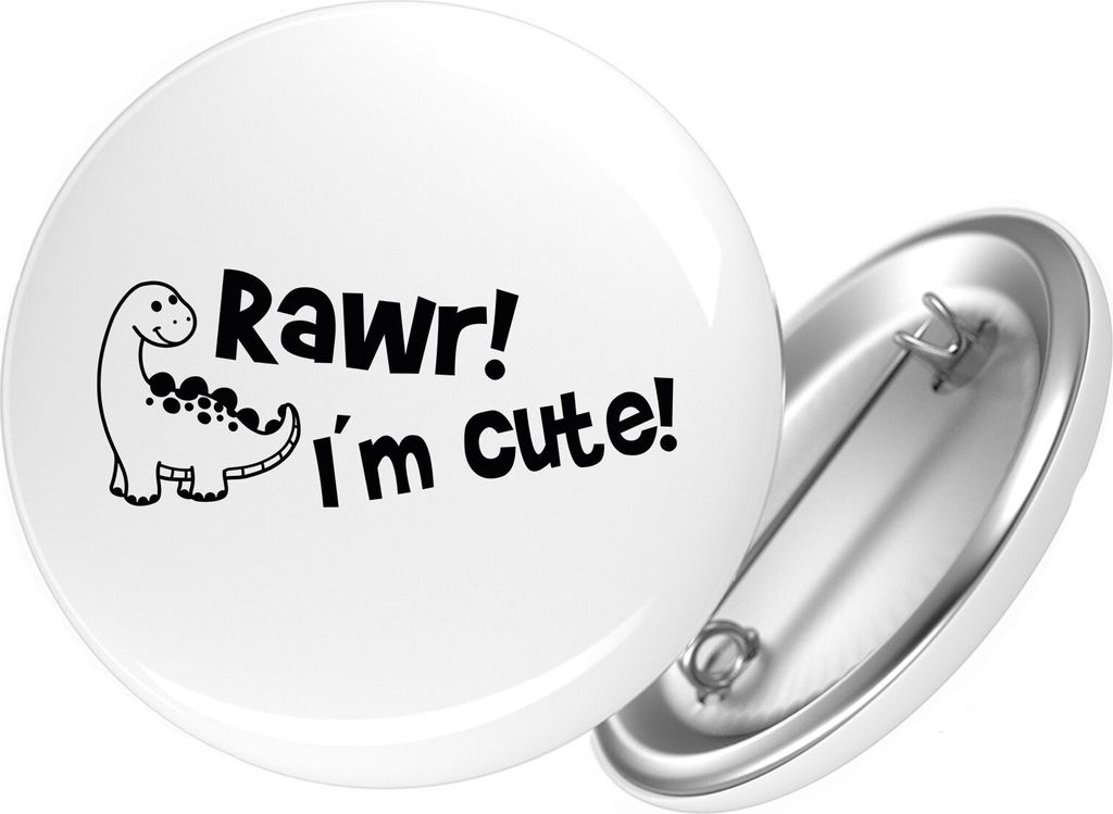 Huuraa Button Brachiosaurus I`m cute 25mm rund mit Sicherheitsnadel Ansteckbutton Geschenkidee