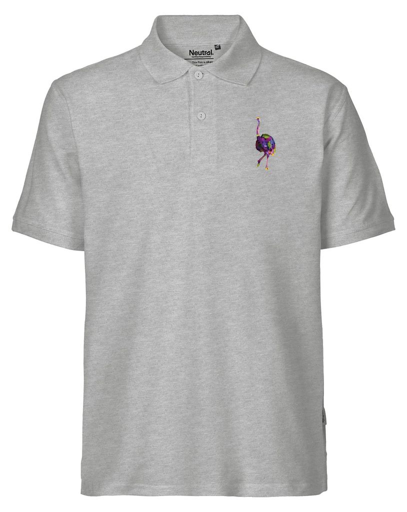 Huuraa Herren Polo Shirt Vogel Strauß Colorful L Sport Grey Bio Baumwolle Fairtrade Poloshirt Geschenkidee