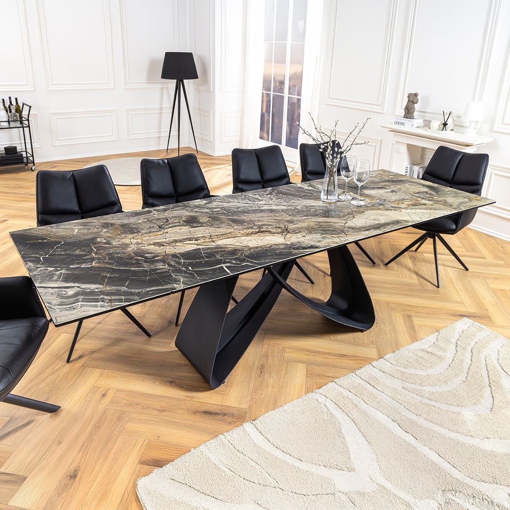 riess-ambiente Ausziehbarer Esstisch INFINITY 180-260cm taupe Keramik Marmor schwarz Metall Esszimmertisch Tisch Konferenztisch