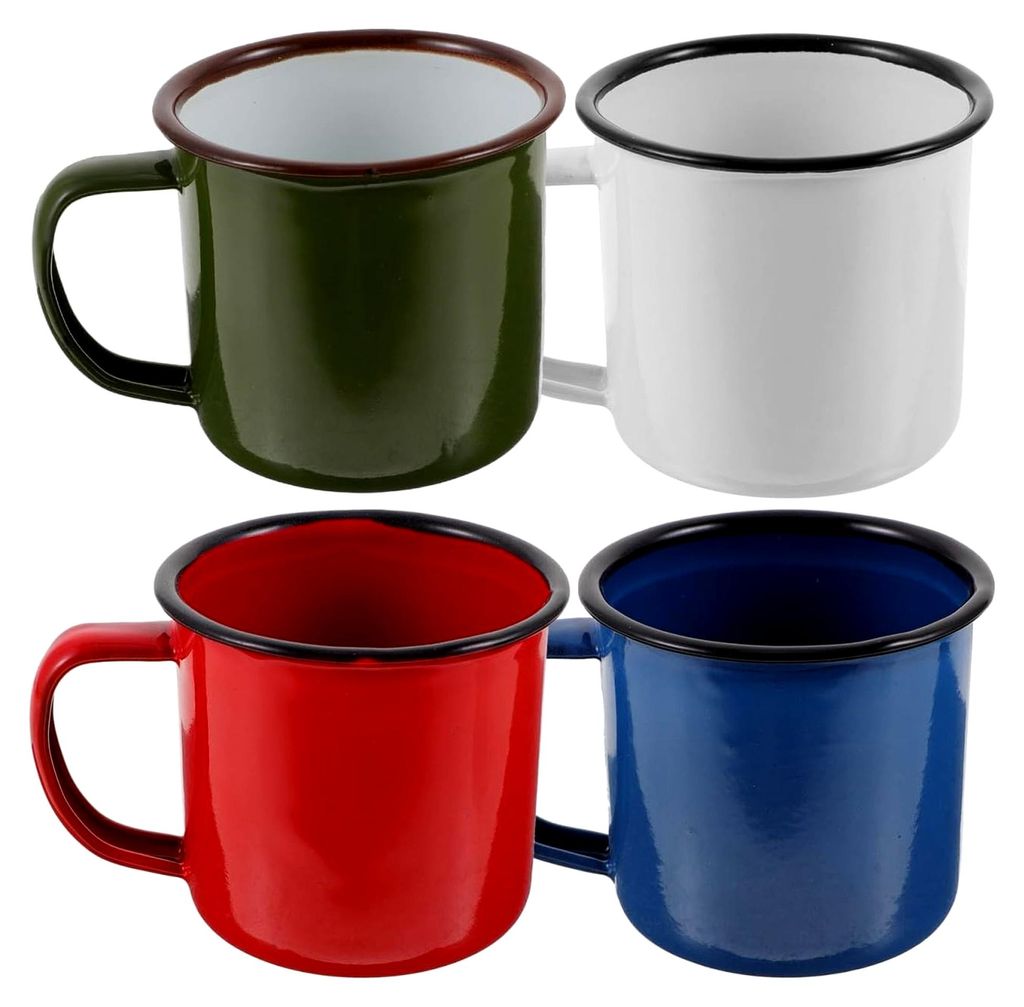 4 Stück Vintage Emaille Becher mit Griffen – Kleine Kaffeetassen für Hot Pot, Camping und Grillen, leicht und tragbar