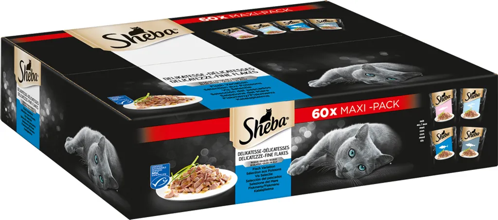 Sachets Fraîcheur SHEBA Poissons en Gelée 60 x 85g Repas Complet Chat