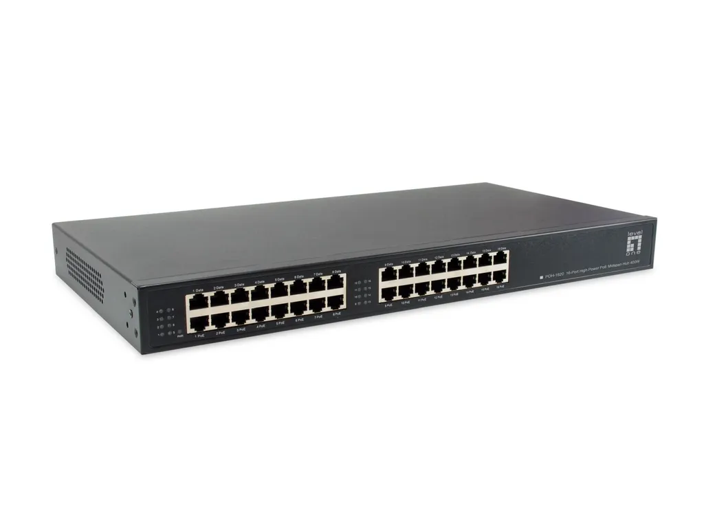Level One POH-1620 MidSpan PoE Hub 16 Ports GE 19 pouces 400W