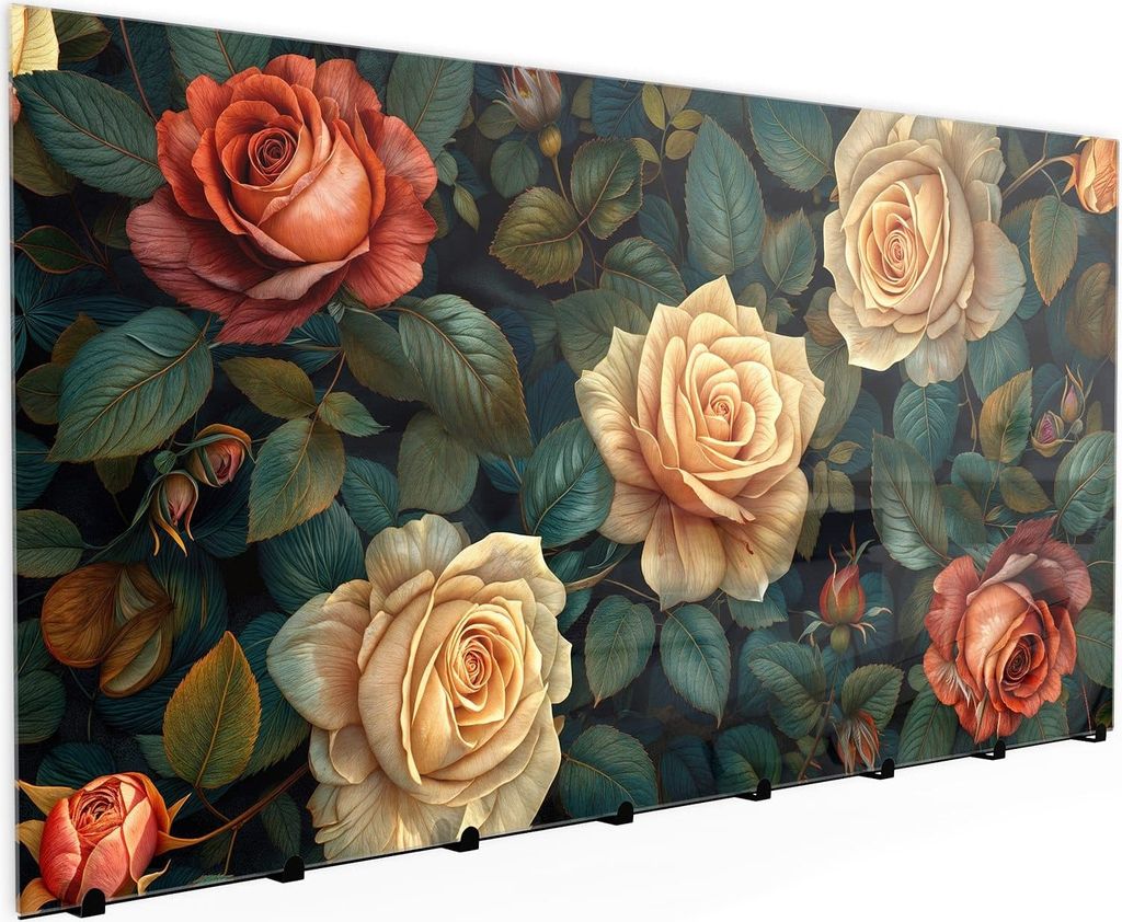 Wandgarderobe mit Magnetwand & Memoboard aus Glas Rosenmuster Blumen