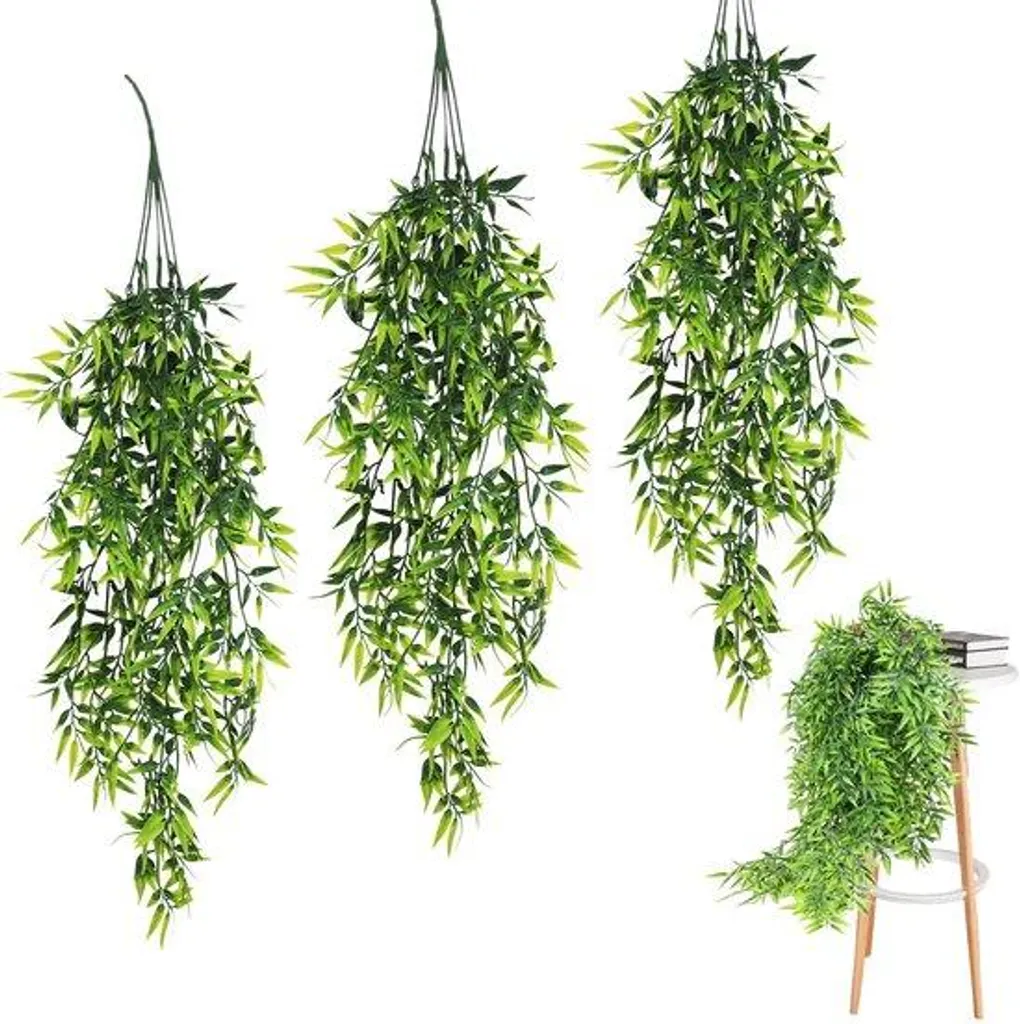 Bambou artificiel pour vase : Lot de 4 feuilles déco vertes de 83 cm