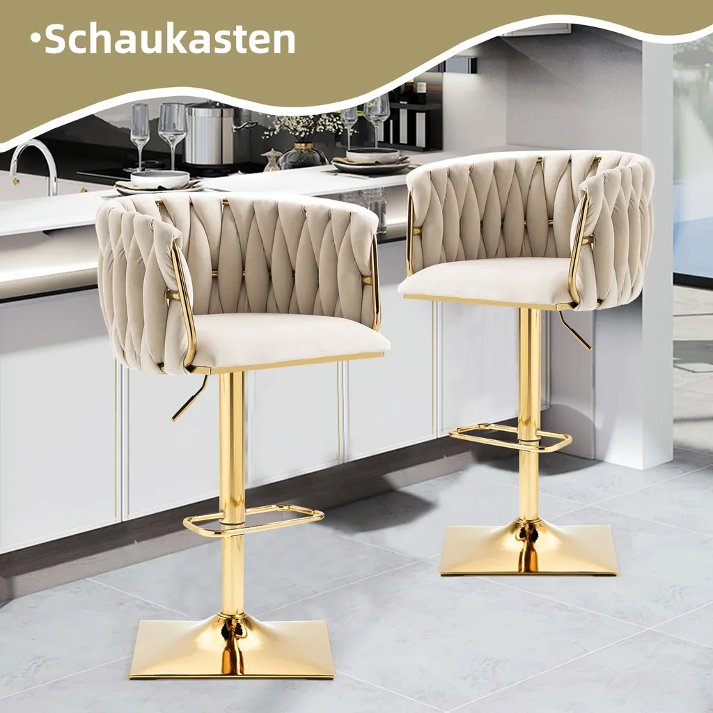 Tabouret de Bar Pivotant en Velours avec Piétement Or Luxe Lot de 2 Ivory - 5