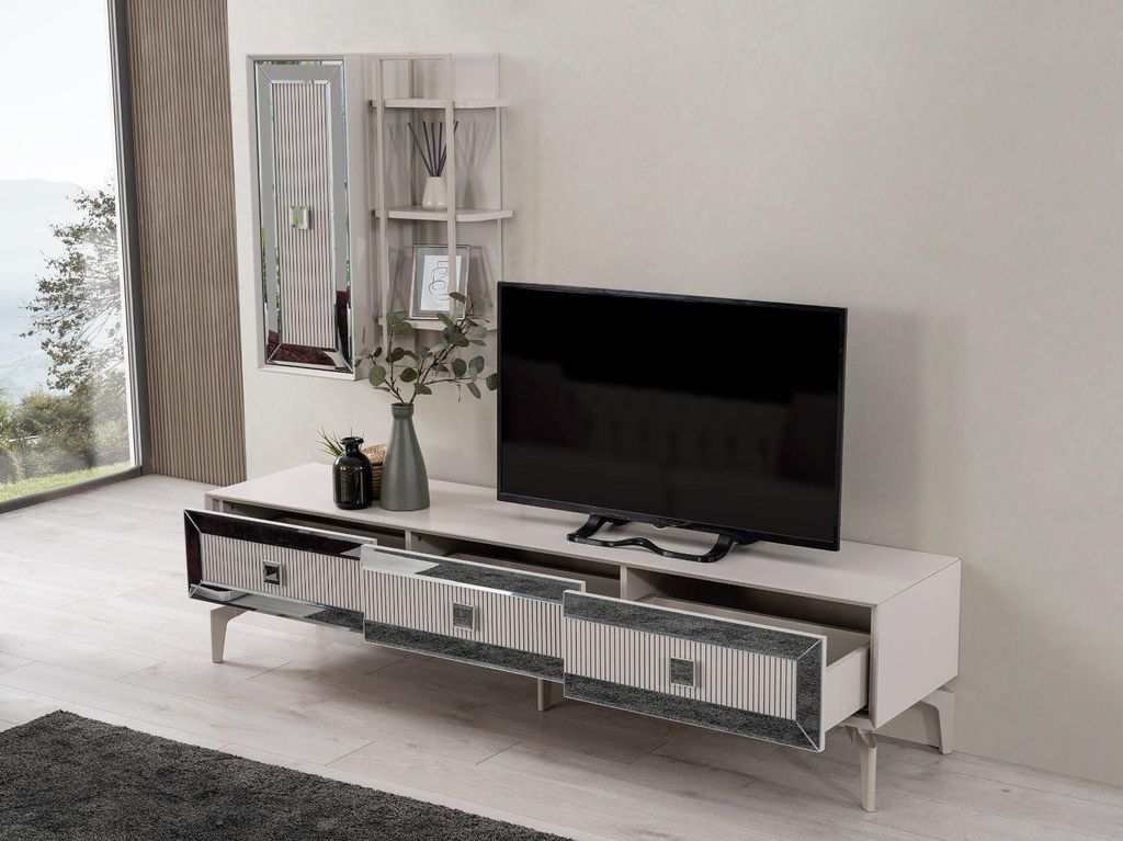 Lowboard Sideboard TV Ständer Schrank RTV Wohnzimmer Weiß Holz Regale JVmoebel