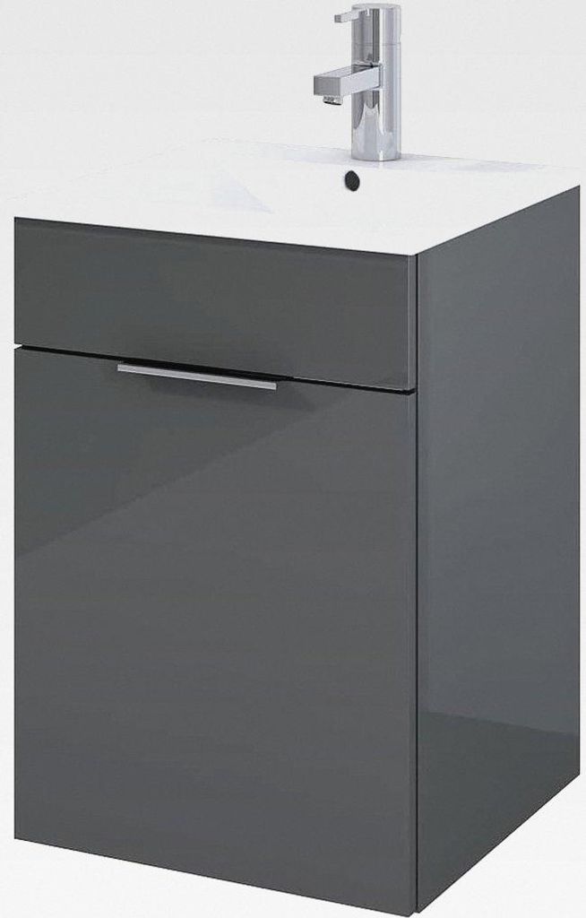 SET QUBICO 40 Badmöbel 40cm Tur Soft-Close Hängeschrank Badezimmerschrank mit Keramik Waschbecken Waschtisch Unterschrank Modern Elegant, Holzwer...